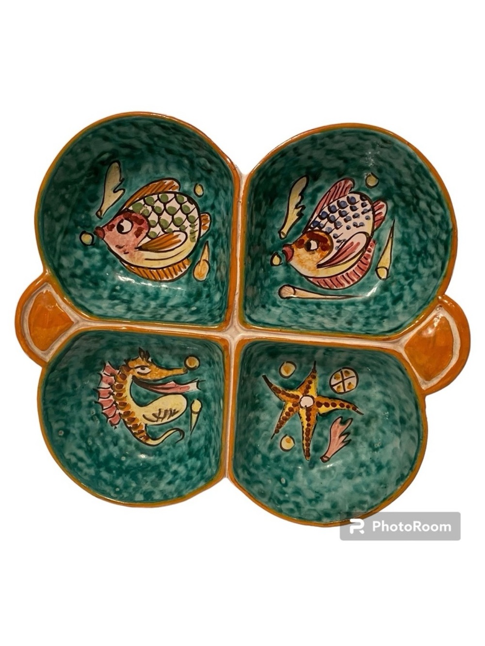 ITALY AMALFI COAST POTTERY GREEN BROWN 4 SECTIONS DINING SERVEWARE NAUTICAL HOME